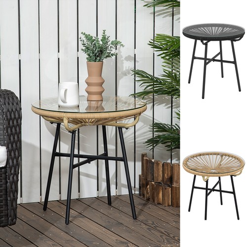 Round rattan side table with - table,