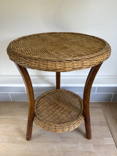 Vintage rattan side table - side,